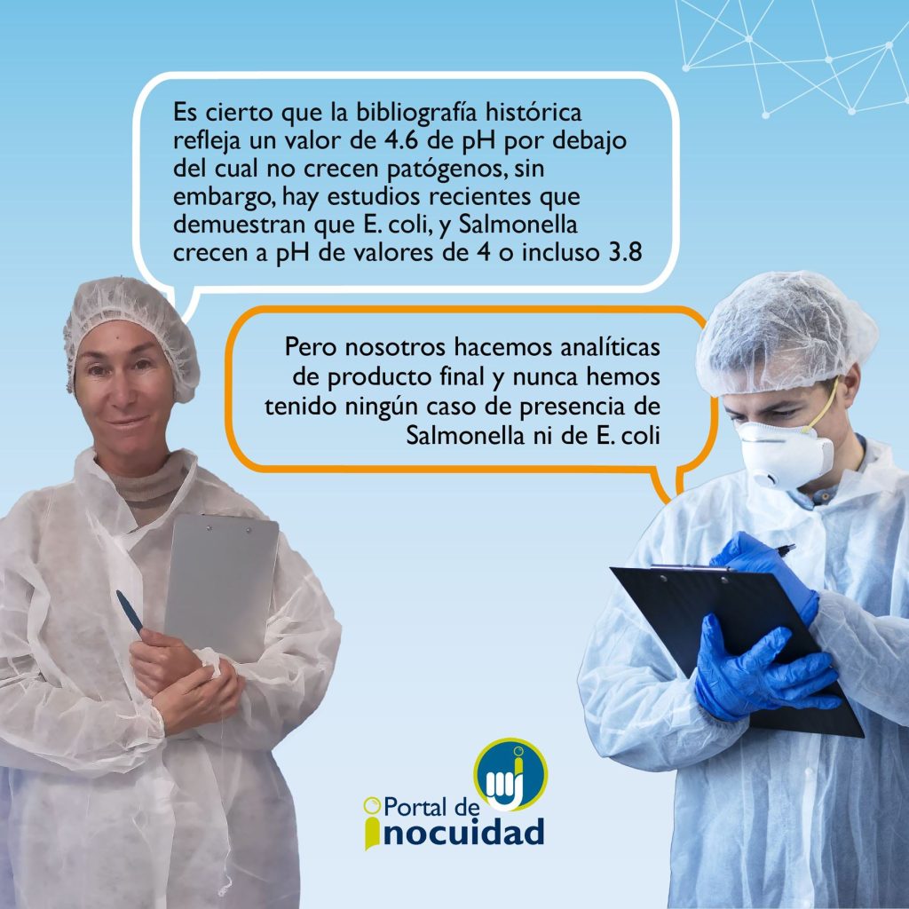 "Es cierto que la bibliografía histórica refleja un valor de 4.6 de pH por debajo del cual no crecen patógenos, sin embargo..."